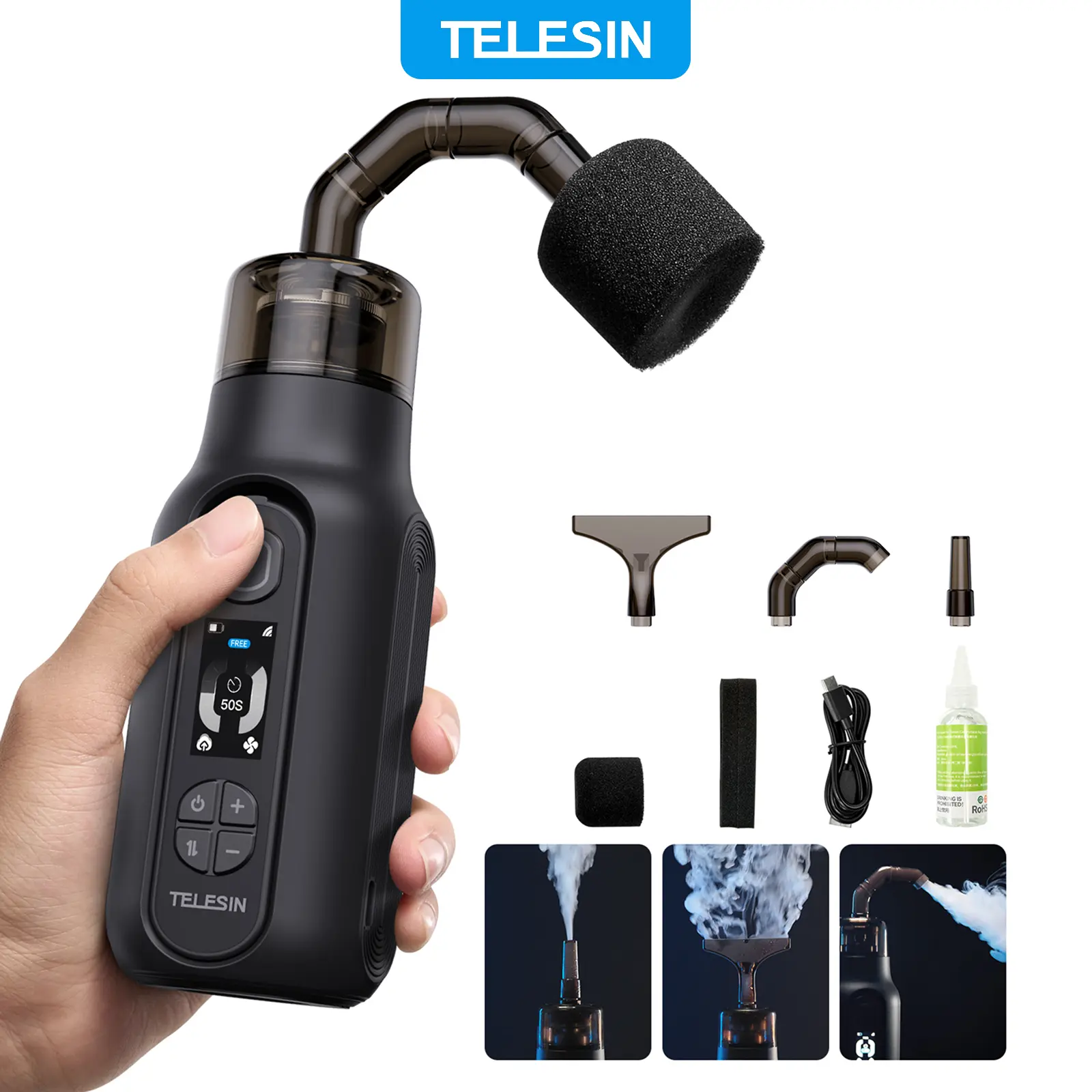 TELESIN Portable Fog Machine - Rechargeable, Film Grade, Portable for On-Set Moves Selfie Accessory for Photography, Lighting Effects, Father’s Day Gift