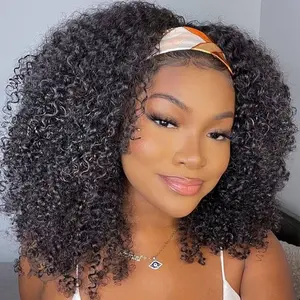 Bling Hair Kinky Curly Headband Wig Human Hair Glueless Wig Full Machine Made Curly Headband Deep Wave Wig Human Hair Wigs for Women 180% Density #SummerVibes