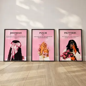 Set of 3 Pink Bible Verse Poster, Christian Black Girl Wall Art, Inspirational Scripture Print, Faith Home Decor, Girl Room Aesthetic