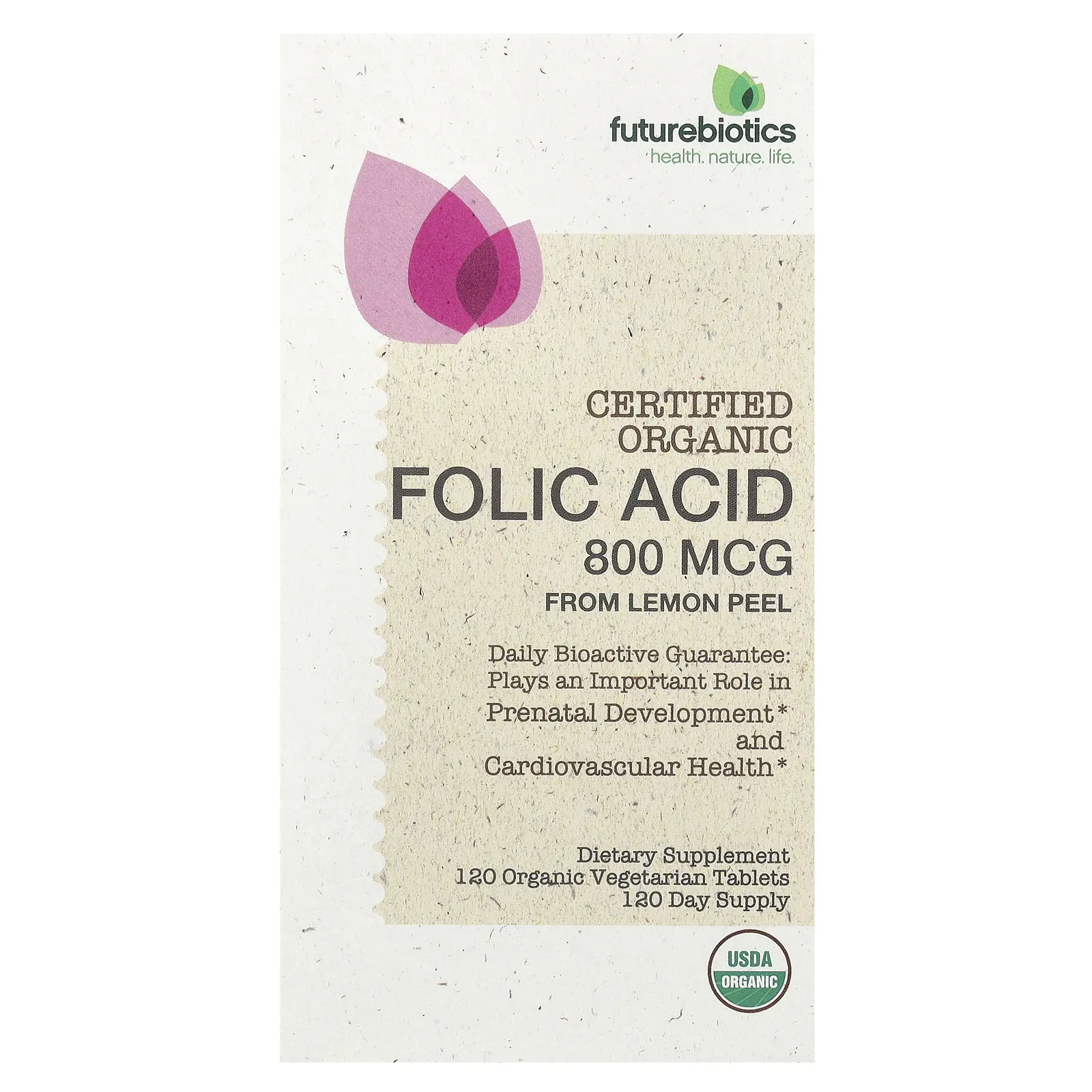 Futurebiotics Folic Acid From Lemon Peel, 800 mcg, 120 Organic Vegetarian Tablets