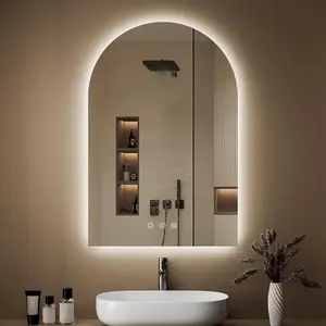 Arched Backlit Mirror Bathroom 24"x36"- Frameless LED Bathroom Mirror with Lights, Fogless, Dimmable, 3 Color Changing, Shatterproof,  Sensor