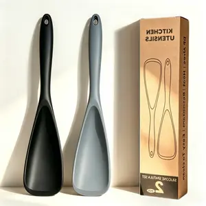 2pcs Silicone Cooking Spoons for Non Stick Cookware, Nonstick cooking spoon, Multifunction Spatula Spoon BPA-Free One-Piece Design Heat Resistant Kitchen Utensils, Perfect for Scooping Scraping Serving Mixing, Ideal for Home Kitchen RV Camping Offic