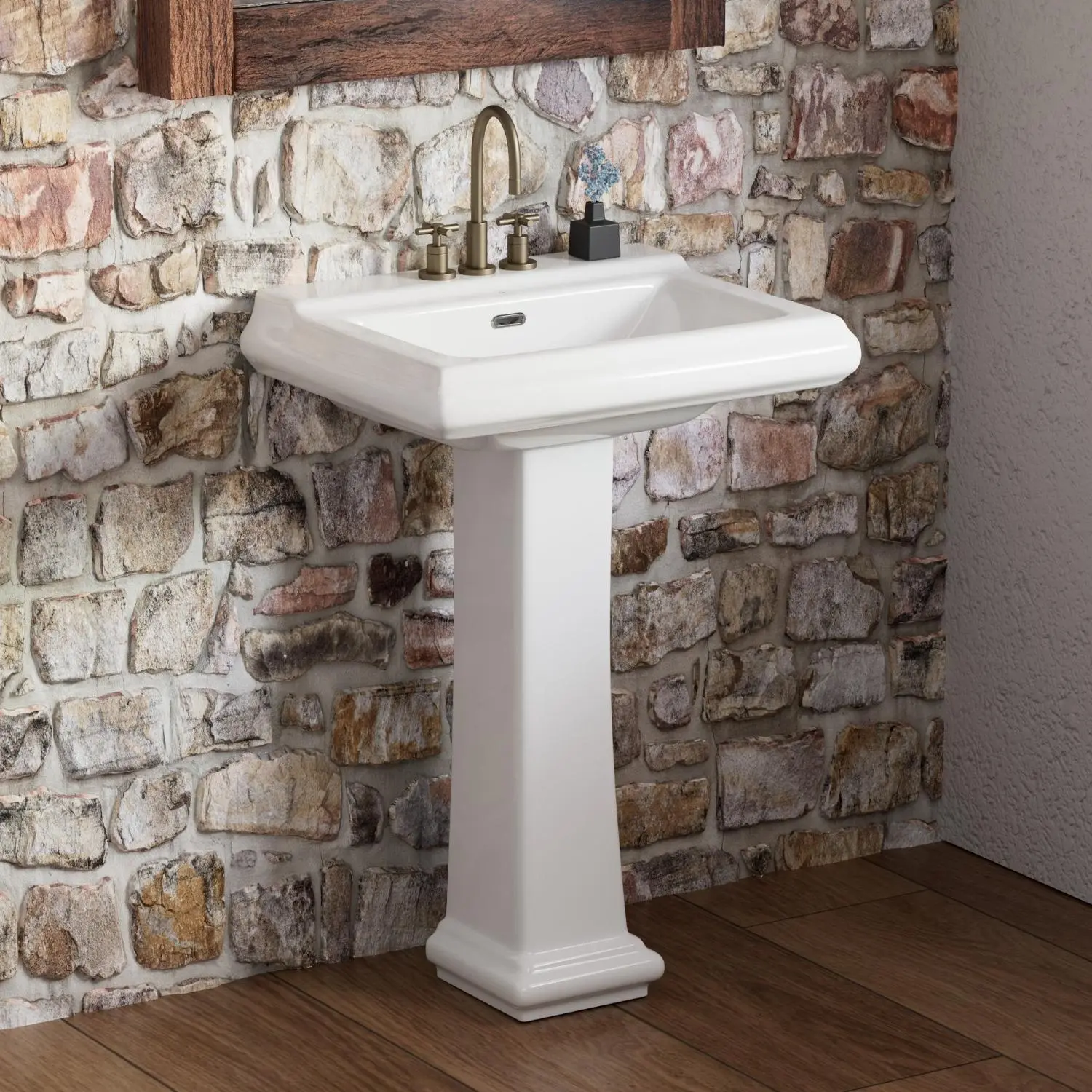 26" x 20" Rectangular Pedestal Sink, Glossy White Ceramic Bathroom Pedestal Sink with 3 Faucet Holes, Overflow, Spacious Countertop, Ideal for Small Bathrooms, Ample Storage and Modern Design, Easy to Install