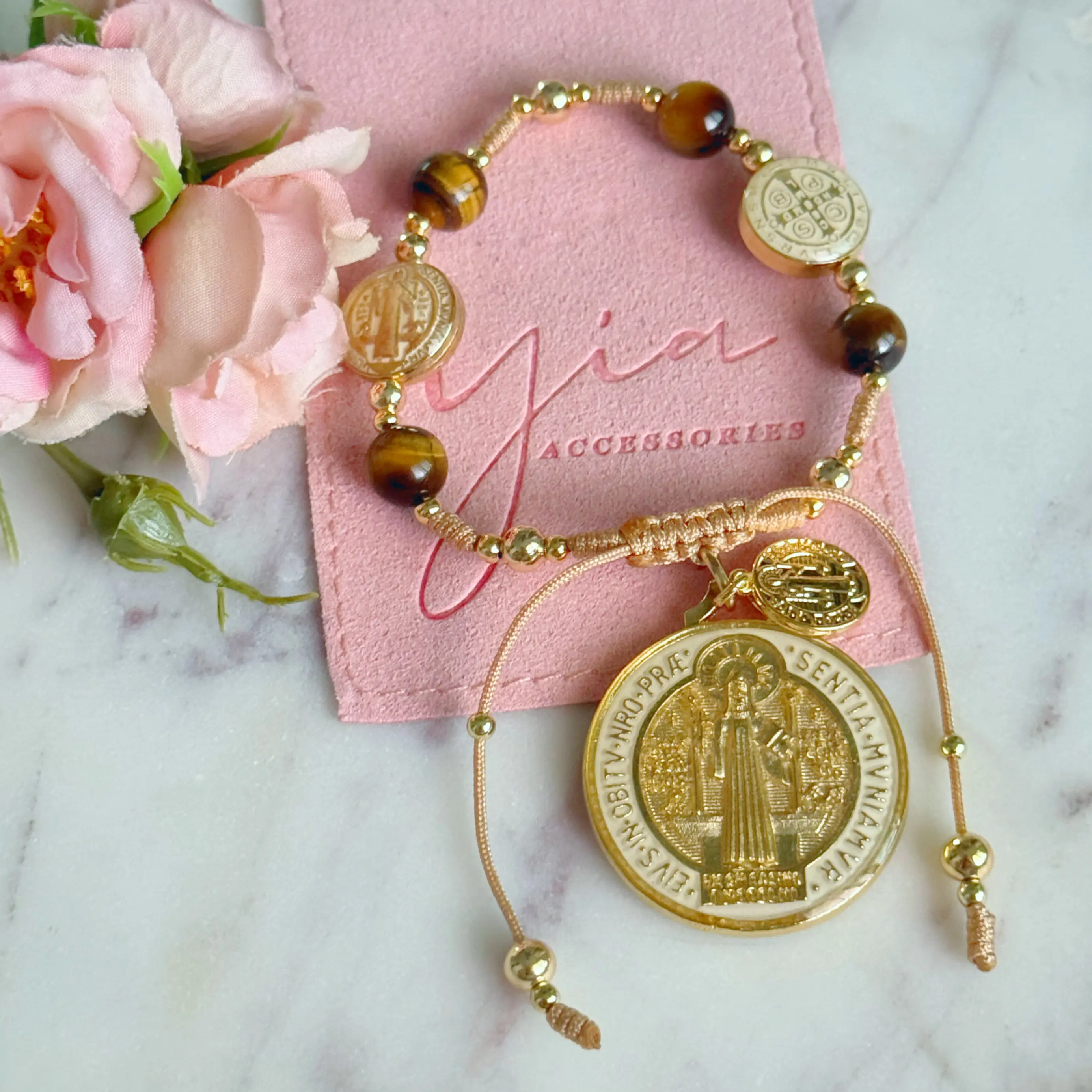 Tigers Eye San Benito Medal bracelet