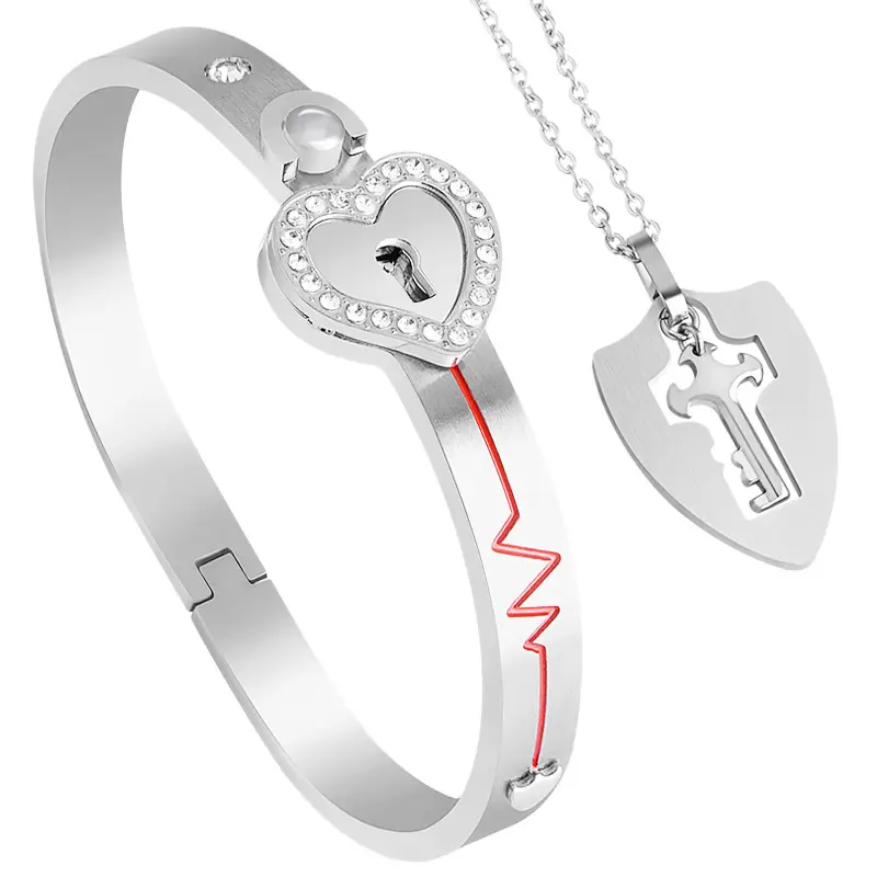 Lock Bracelet Key Necklace Couples BFFs Set Lock Bracelet Key Necklace Couples BFFs Set