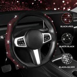 AUTOYOUTH Diamond Bling Car Steering Wheel Cover for Women, with Sparkly Crystal Rhinestone, Soft Flannel, Comfortable Grip, Non-Slip, Universal Fit 14.5-15 Inch, Car Interior Accessories, Holiday Gift