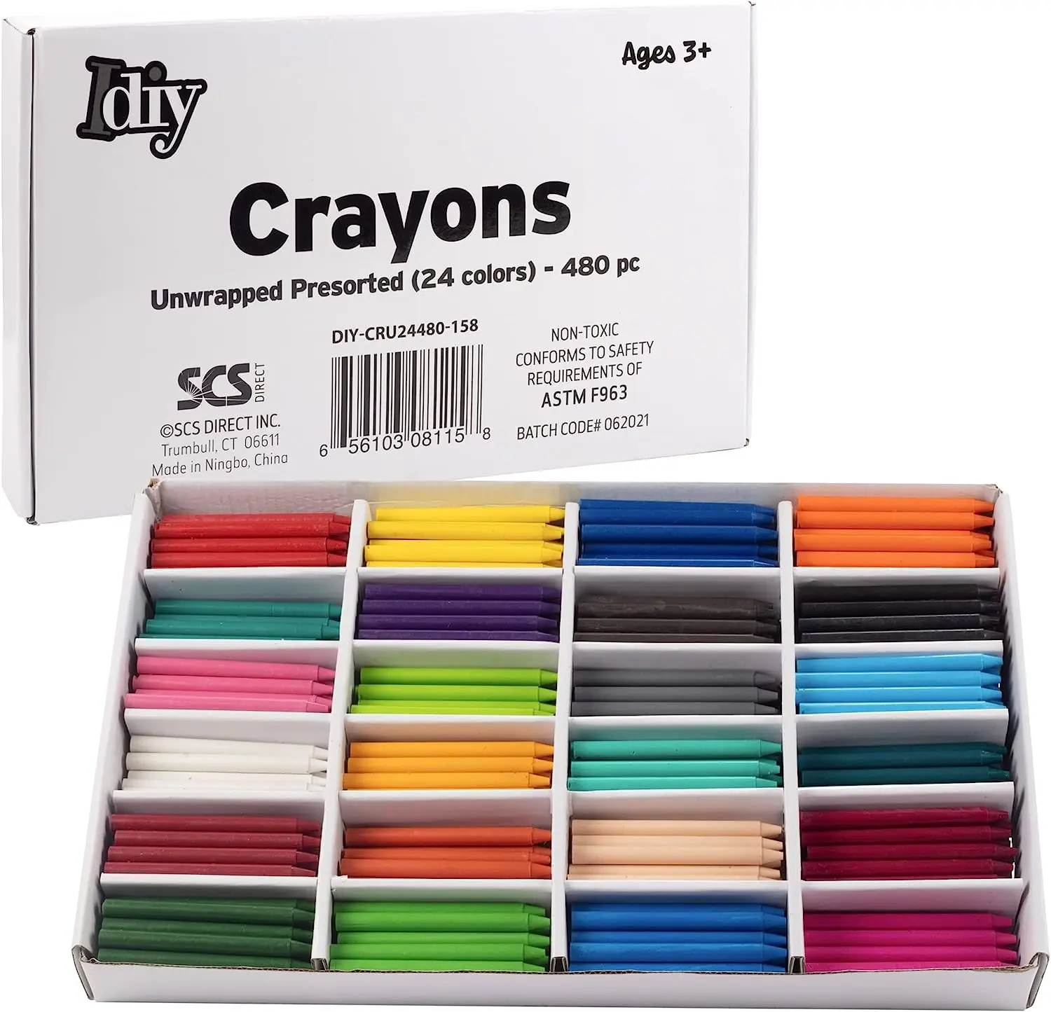 IDIY Unwrapped Bulk Wax Crayons (Pre-Sorted 480 ct, 24 colors, 20 each)-No Paper, ASTMSafety Tested, For Kids, Teachers, Art Classrooms, School Supplies, Melting Drawing Craft Projects, Gift