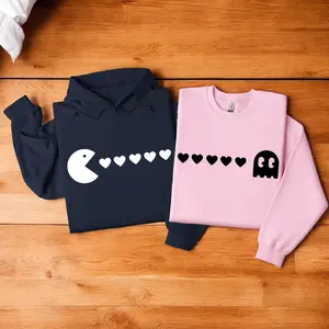 Pack-Man Couple Sweatshirt, Matching Couple Shirts, Family Matching Hoodie, Valentine's Day Gift For Her, Anniversary Gift Pacman Ghost