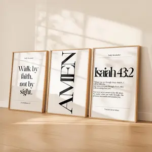 Daily Reminder Scripture Wall Art Set | Christian Bible Verse Poster Unframed  | Walk By Faith | Amen | Isaiah 43:2 | Minimalist Neutral Decor Digital