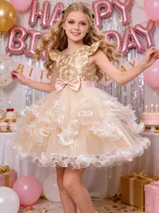 Princess Flower Girl Dress, Embroidered Lace Trim, Girls' Fitted Sheer Puffy Dress, Christmas Party Gown, Wedding Bridesmaid Dress