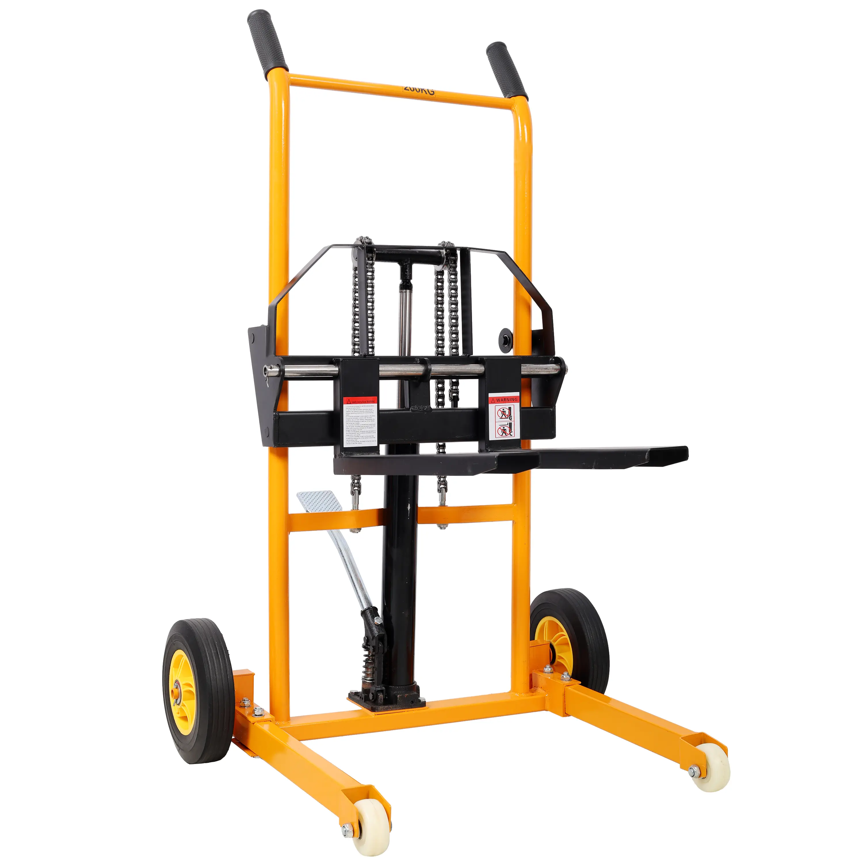 Manual Forklift Pallet Stakcer, Load Capacity 440 Lbs, Hydraulic Material Lift 35.5" Lift Height with Adjustable Forks and Fixed Legs Pallet Truck Dolly Stacker,4PCS Wheels. Yellow Color