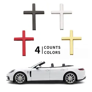 4 PCS Christian Cross Metal Car Emblem Badge,Badge Decal Sticker,3D Jesus Faith Automobile Decal Exterior Accessories for Sedan,Trucks, SUVs & Motorcycles