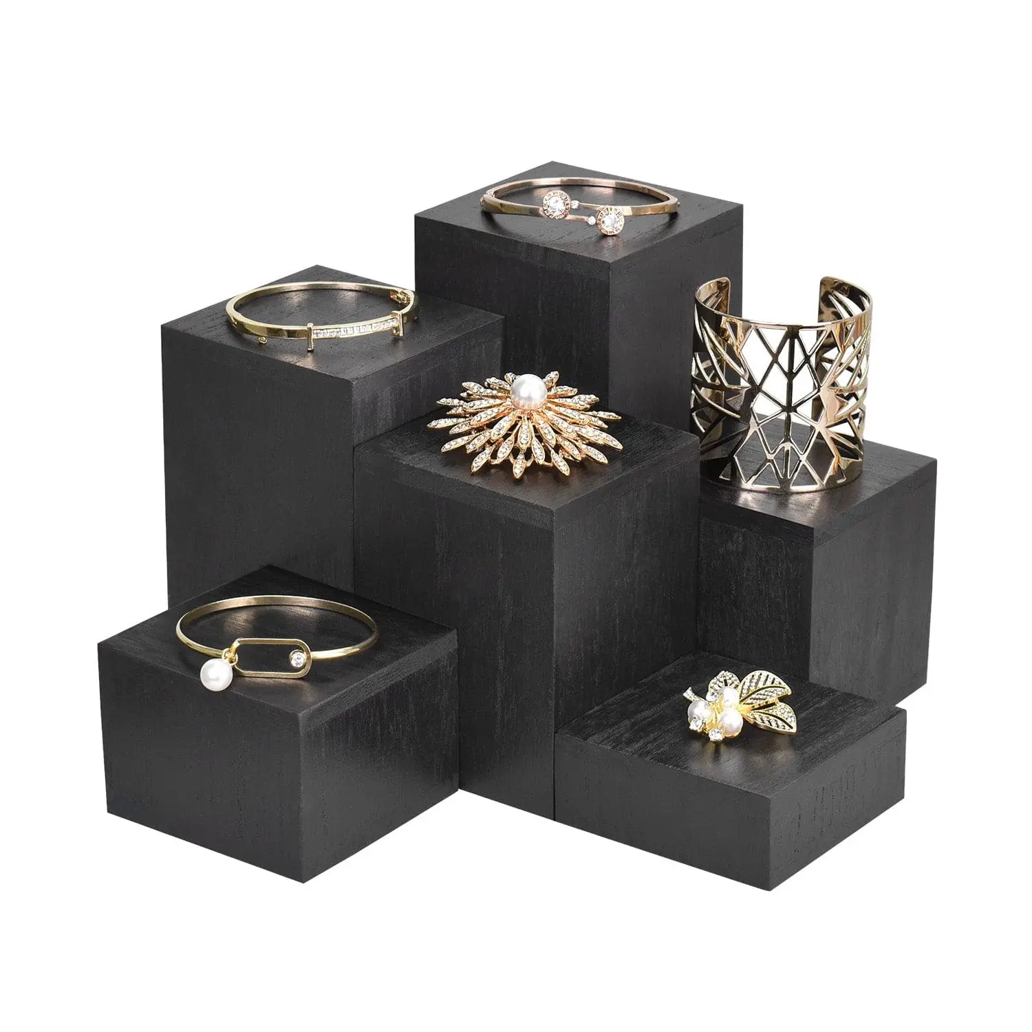 #DPW514-BK Wooden 6 Pcs Square Risers Display, Black Color