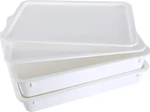 GSM Brands Pizza Dough Proofing Box - Stackable Commercial Quality Trays with Covers (17.25 x 13 Inches) - 2 Trays and 2 Covers