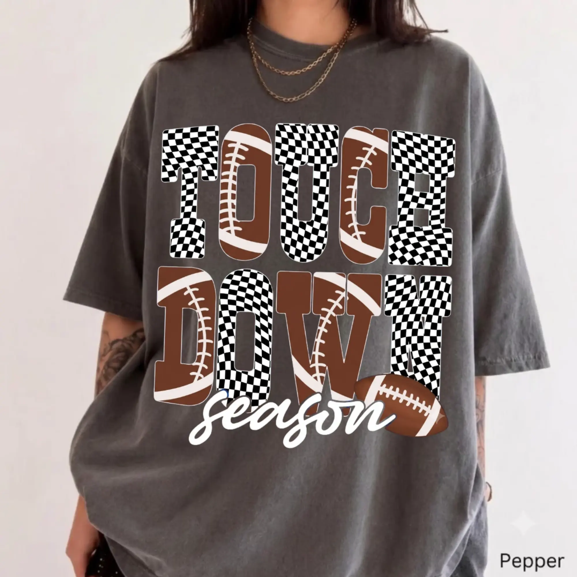 Touch Down Season Shirt, Comfort Colors Checkered Football Graphic Tee, Vintage Game Day T-Shirt, Retro Football Fan Apparel, Fall Sports Gift