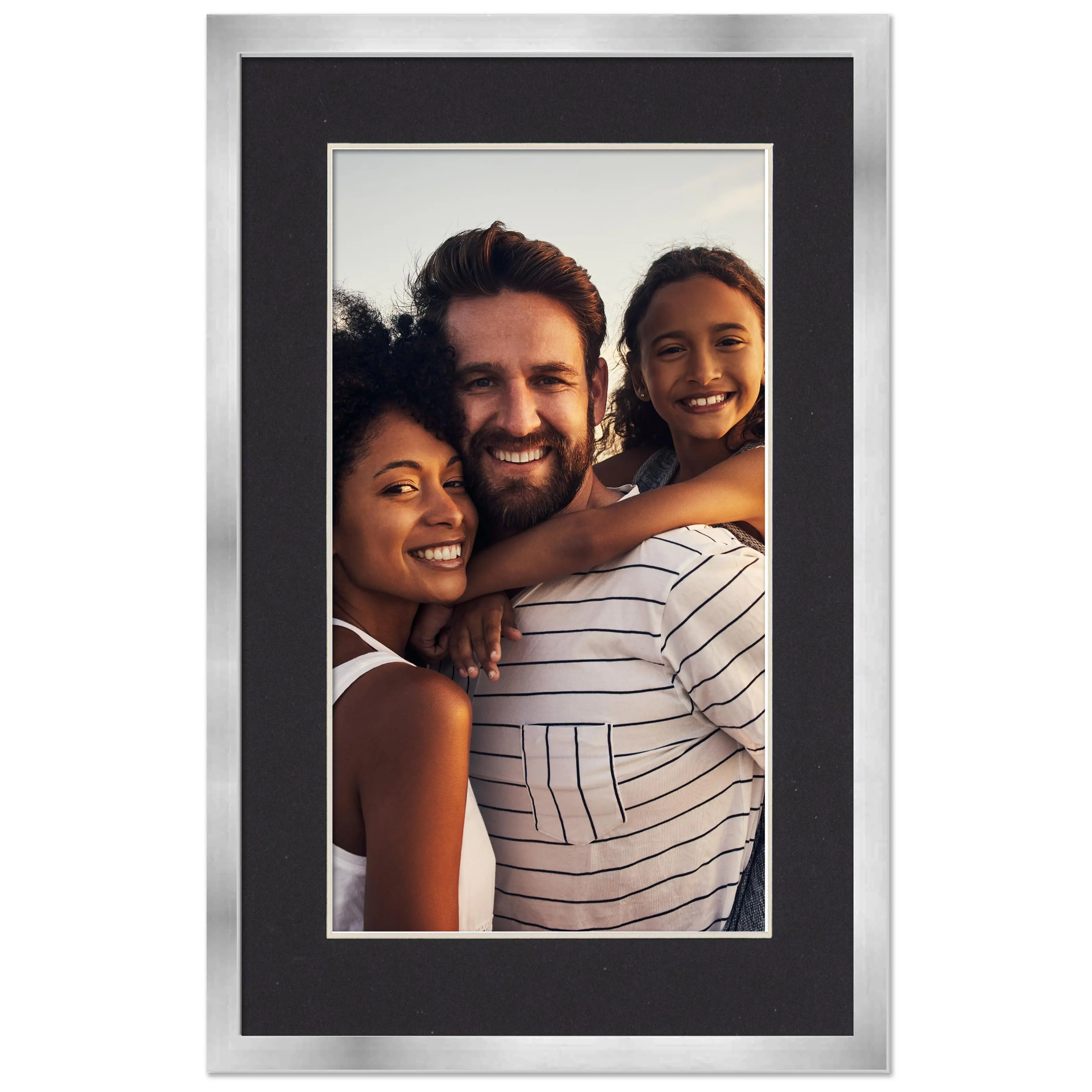14x24 Frame with Mat - Silver 16x26 Frame Wood Made to Display Print or Poster Measuring 14 x 24 Inches with Black Photo Mat