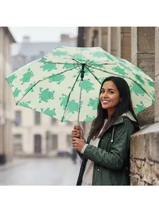 Green Frogs Umbrella - Windproof Compact | Whimsical Ribbitt Gift
