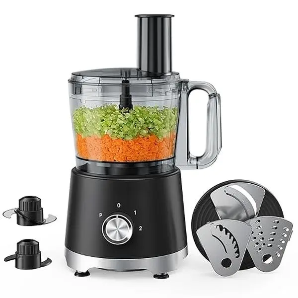 600W Full-Size Food Processor, 10.5-Cup Countertop Kitchen Appliance with 3-Speed+Pulse, 5 Stainless Steel Blades, Bowl, Lid, Discs, Non-Slip Base, Secure Lock Safety System, Dishwasher-Safe for Chop/Shred/Slice, Kneading