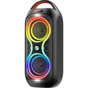 Party  Speaker with Dual 4" Woofers, 60W  Power, 12H Playtime, Dynamic LED Lights, TWS, FM, AUX, USB, Mic Input, Portable Rechargeable Speaker for Indoor & Outdoor Events - Version
