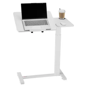【Father's Day】VEVOR Overbed Table,  Mobile Bed Side Table with Flip Desktop and 4 Hidden Wheels, Height & Angle Adjustable Rolling Laptop Desk with Cup Holder, Portable Over Bed Desk for Home, Office, Study, White
