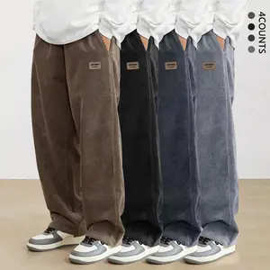 Men’s four-piece autumn–winter corduroy straight-leg pants, autumn–winter styles, lettered trendy and versatile casual loose sports pants, men’s styles