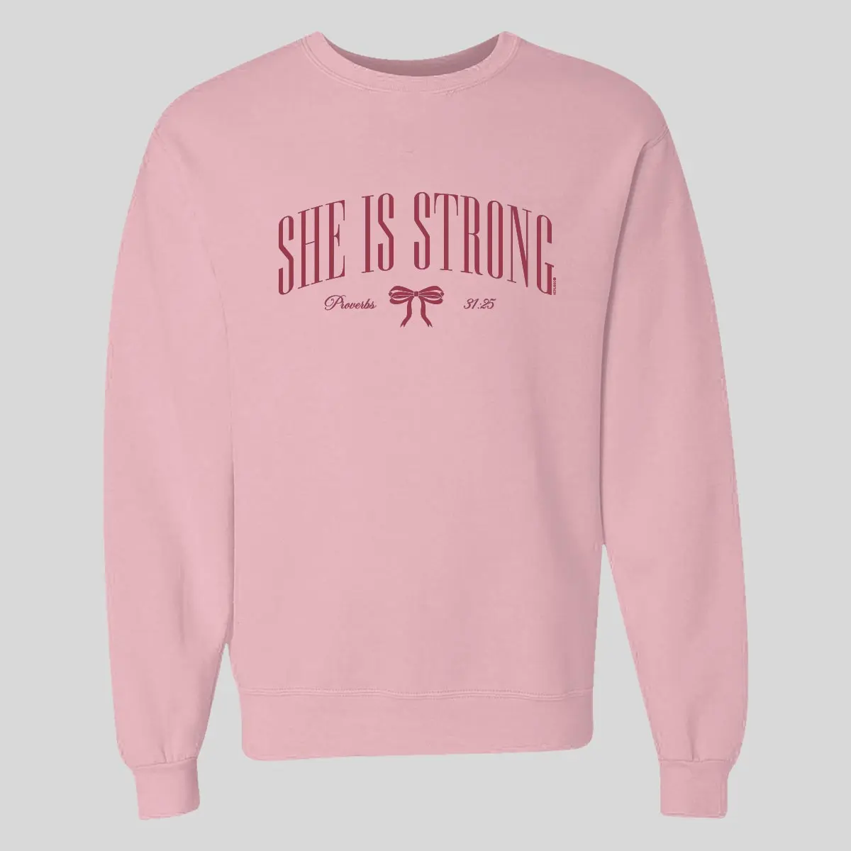 Kerusso Women's Classic Fit Sweatshirt - She Is Strong Bow Design, Soft Fabric, Spandex Ribbed Collar, Cuffs & Waistband, Bow Print, Cotton Blend, Round Neck, Casual Wear, Full Sleeves, Verse Print, Ribbed Neck, Bow Detail