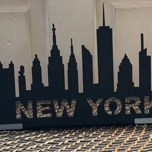 New York Skyline Metal Stand Up Sign - Black Silhouette of Iconic Buildings with "NEW YORK" Text