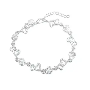 Beautiful 925 Sterling Silver Bracelet for women bracelet HEART lovely FLOWER chain fashion Wedding Party cute lady nice jewelry