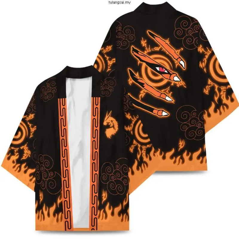 Anime Konoha Hokage Kurama Uchiha Sharingan Symbol Long Sleeve Kimono Cloak, Cosplay Haori Cardigan Jacket Pajamas (Toys & Hobbies DIY Specialty Supply)