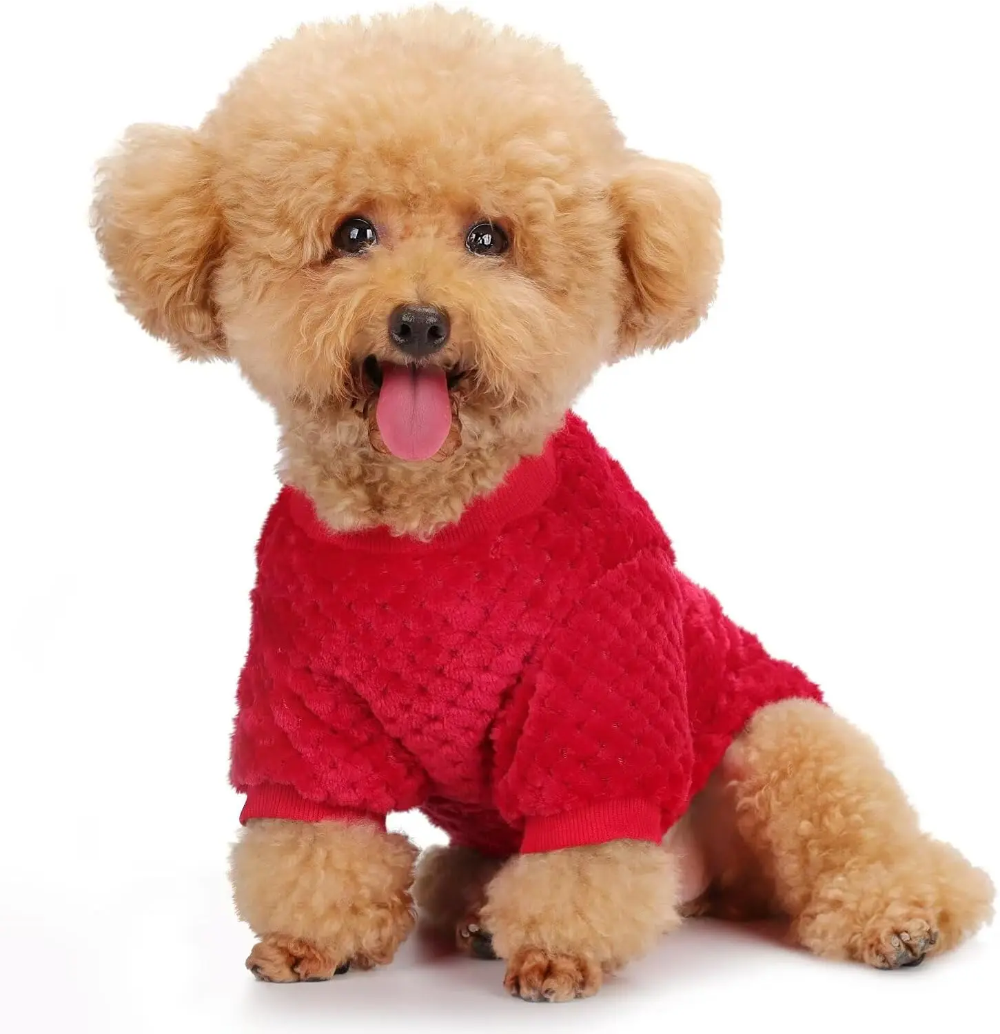 Fuzzy Pineapple Grid  Sweater - Ultra Soft & Warm Winter Pet Apparel, Fluffy Textured Knit for Small, Medium Dogs and Cats, Cozy Pullover  Coat for Cold Weather.Red L