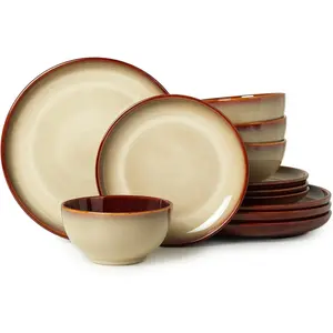 Stoneware Dinnerware Sets, and Set, & Dishwasher Safe Dish Set, Dinner Salad |   for 4, Dishware Sets Brown Yellow