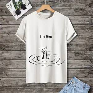 Men's I'm Fine Funny Graphic Print Cotton Casual T-Shirt