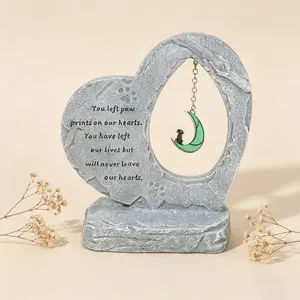 Pet Memorial Stone, Heart-Shaped Dog Grave Marker with Moon Pendant, Pet Loss Tribute Gift, Suitable for Outdoor Garden Backyard
