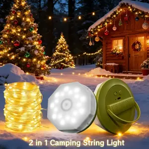 2-In-1 Rechargeable LED Camping Light String, Led Outdoor Waterproof, Warm & Color Modes, Portable Multifunctional Fairy Lamp IP44 LED Lights Suitable for Gardens, Courtyards, Camping, Parties, Christmas, Halloween, and Wedding Decorations