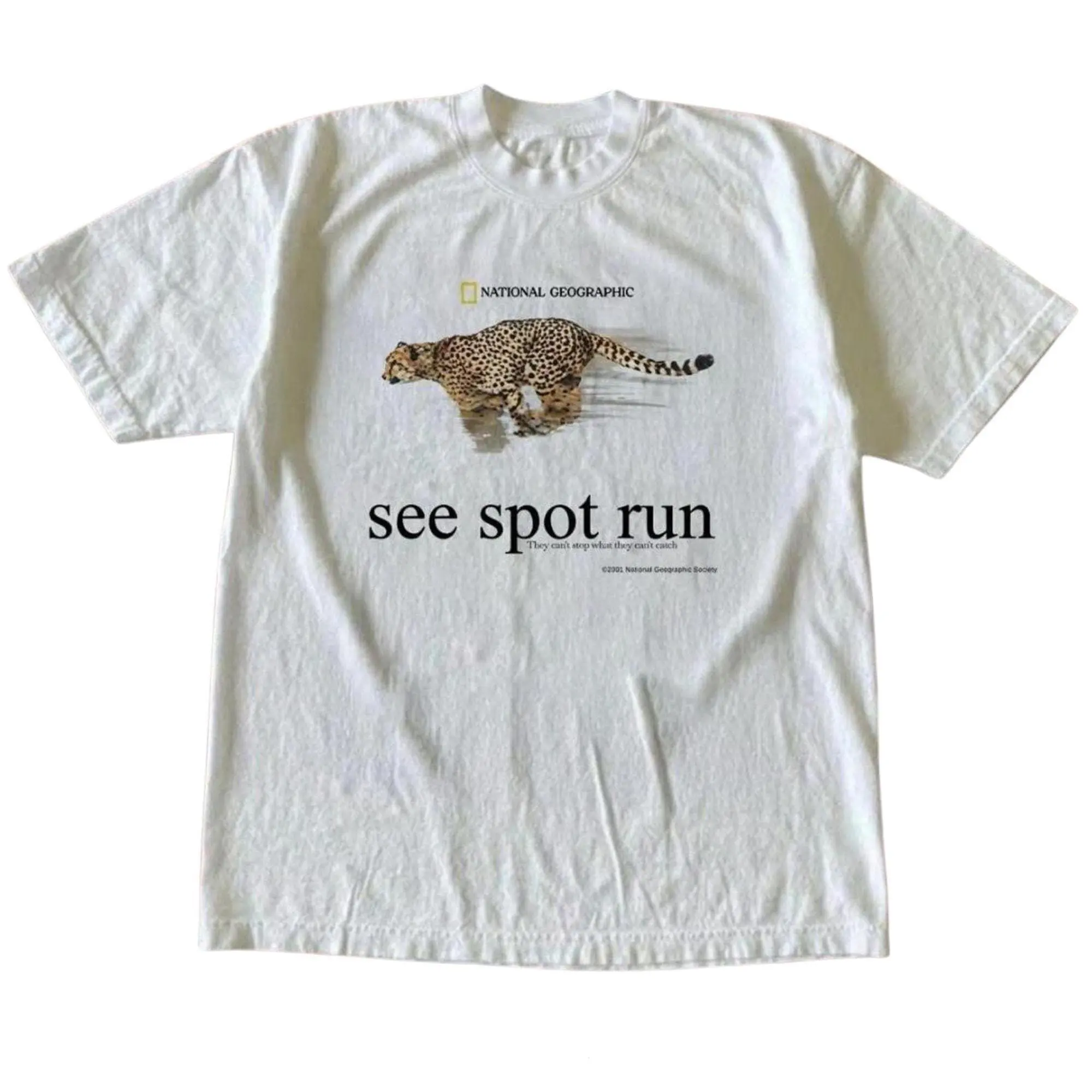 Cheetah Running Print Tee - White Vintage Nature Shirt