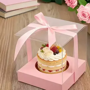 Foldable Transparent Plastic Packaging Box, with Lining and Ribbon, Ideal for Christmas, Wedding, Party Gifts, Cake Display