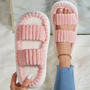 home slipper-Minimalist Fluffy Home Slippers, Open Toe Bedroom Sandals for Gifts, Casual Soft Pink Bedroom Slippers, Fuzzy  Slippers for Women 2025, Walking Shoes, Footwear winter  walking shoe outdoor wear Women's Plush-Lined Winter Slippers non-slip