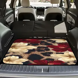 1pc a Golden And Red Floral Design on a Leopard Print Car Trunk Mat, Car Interior Accessory, Car Accessories, Stylish for Car Luggage, Ideal As a Pet Mat, Resistant to Scratches And Wear, Suitable for Suvs, Sedans, And Trucks