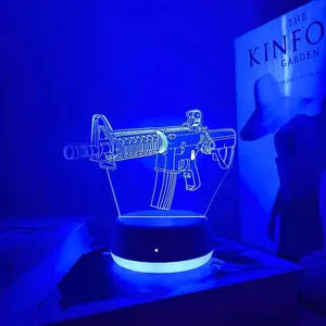 Cool Gun Model 3D Night Light, Led Light Backlit, Touch Sensor Light, Touch Control, Seven Colors Change, Ideal Gift for Bedroom Living Room Desk Decoration