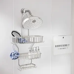 Shower Rack, Wall Mounted Shower Rack with Hooks, Bathroom Storage Rack, Bathroom Organizer, Home Organizer for Bathroom