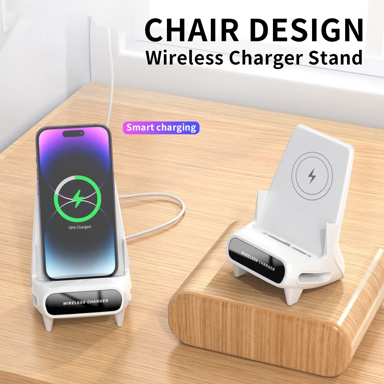 Wireless Charger Stand Compatible with Apple Samsung Huawei Xiaomi, 15w Fast Charging, Smart Charging Dock, Universal Wireless Charging Device Holder