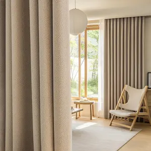Thick Plain Color Herringbone Pattern Drapery, High Light Blocking Curtain, Modern Minimalist Style, Suitable for Bedroom Living Room Balcony, Heavy Curtain