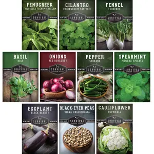 Indian Vegetable Collection - Basil, Cauliflower, Cilantro, Cowpeas, Eggplant, Fennel, Fenugreek, Onion, Pepper, Spearmint