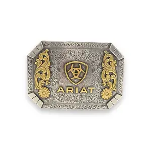 Men's Ariat Rectangle Floral Silver & Gold Emblem Buckle (A37022)