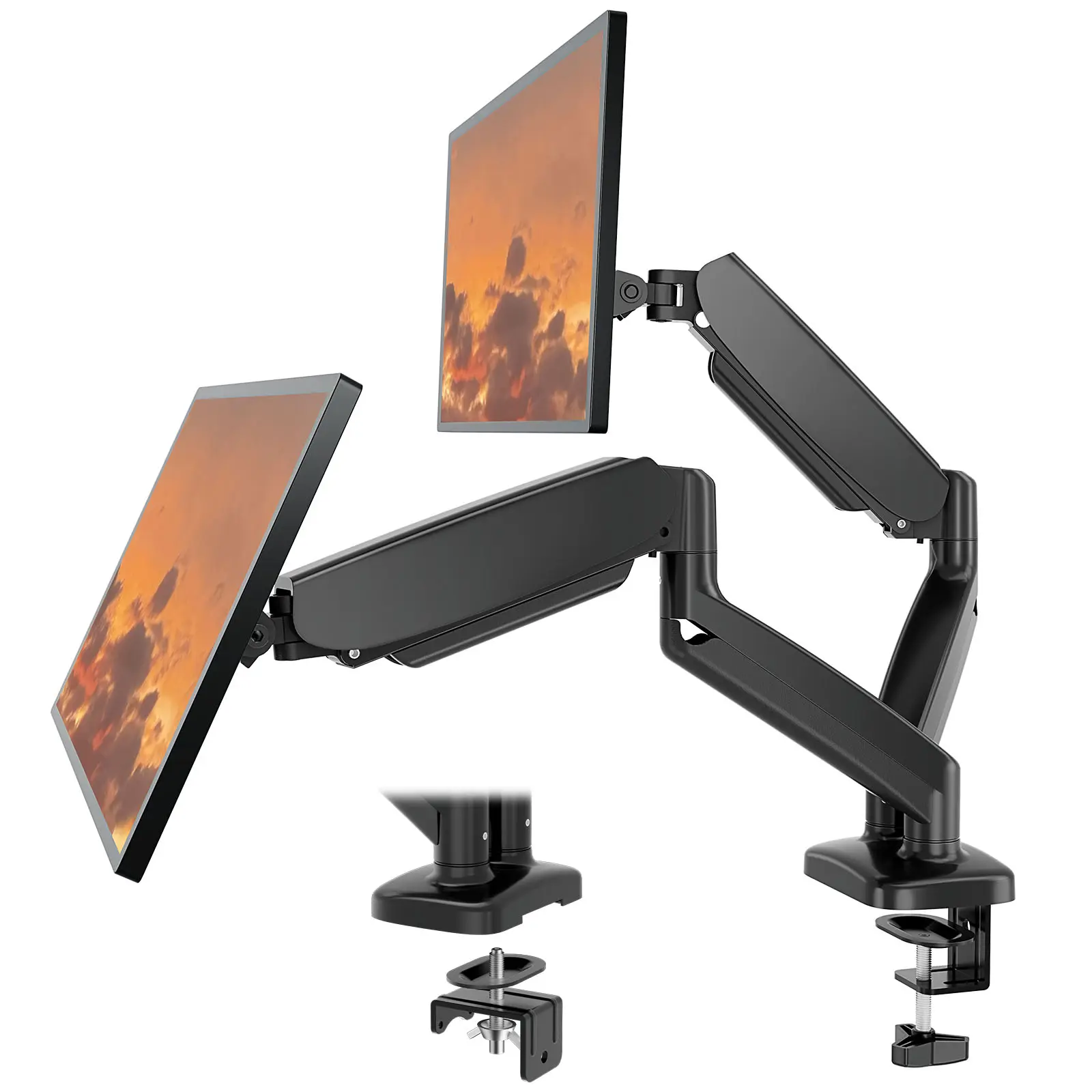 Sweetcrispy Sturdy Aluminum Alloy Gas Spring Monitor Arm Desk Mount - Fully Adjustable Stand for 15-27 Inch Ultra Wide Monitors, 20.5in Reach, Clamp/Grommet Mount, Swivel, 90°/-85° Tilt, Reduces Neck & Back Strain, Computer Desk Accessory, Swiveling