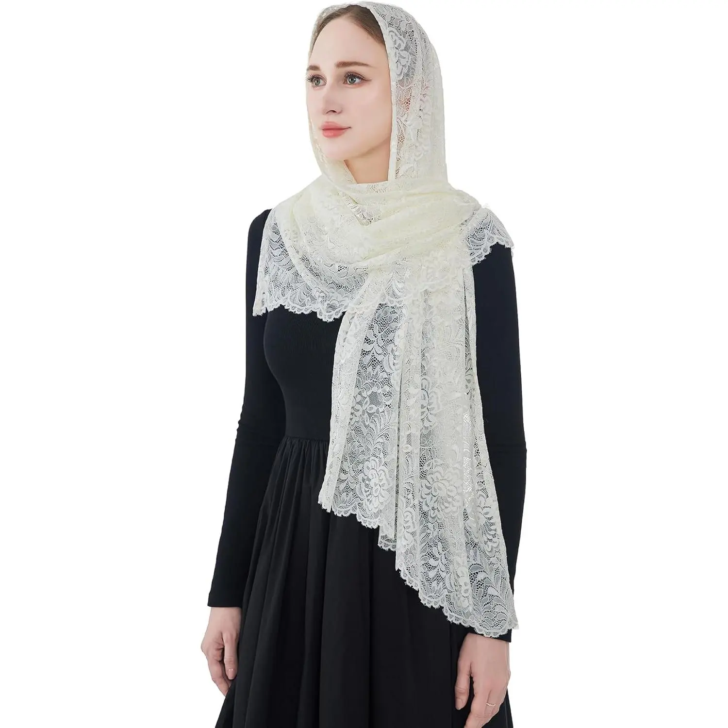 Elegant Floral Catholic Church Veil, Soft Mantilla Chapel Prayer Scarf Wrap Shawl Headscarf