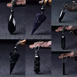 Natural Stone Obsidian Pendant Healing Reiki Men Women Necklace Christmas Gifts