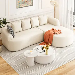 97” Modular Sectional Couches for Living Room with Deep Seat, Cloud L-Shaped Boneless Couch,Sectional Sofas for Living Room with Chaise,No Assembly Required,Chenille Fabric Lounge Sofa(Beige White/Dark Grey)