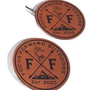 Focus Forward Outdoors Laser Cut Leather Patches with Logo Est 2025.