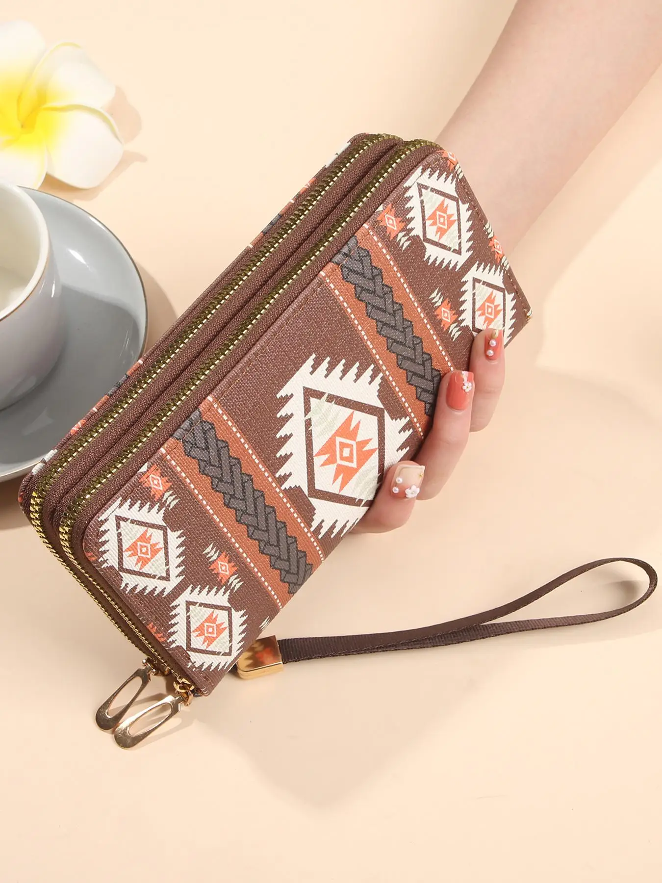 Boho Style Long Wallet, Fashionable Zipper Around Wallet for Women, Casual Trendy Versatile High-quality Daily Wallet